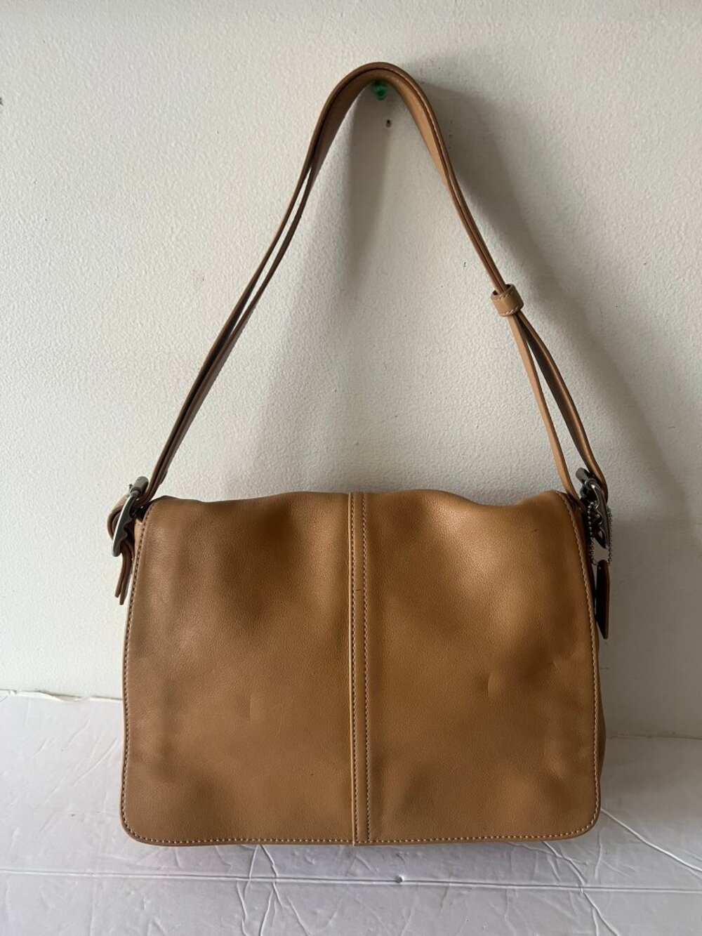 Y2K COACH HAMPTON LEATHER FLAP CONVERTIBLE SHOULDER BAG TAN 9570